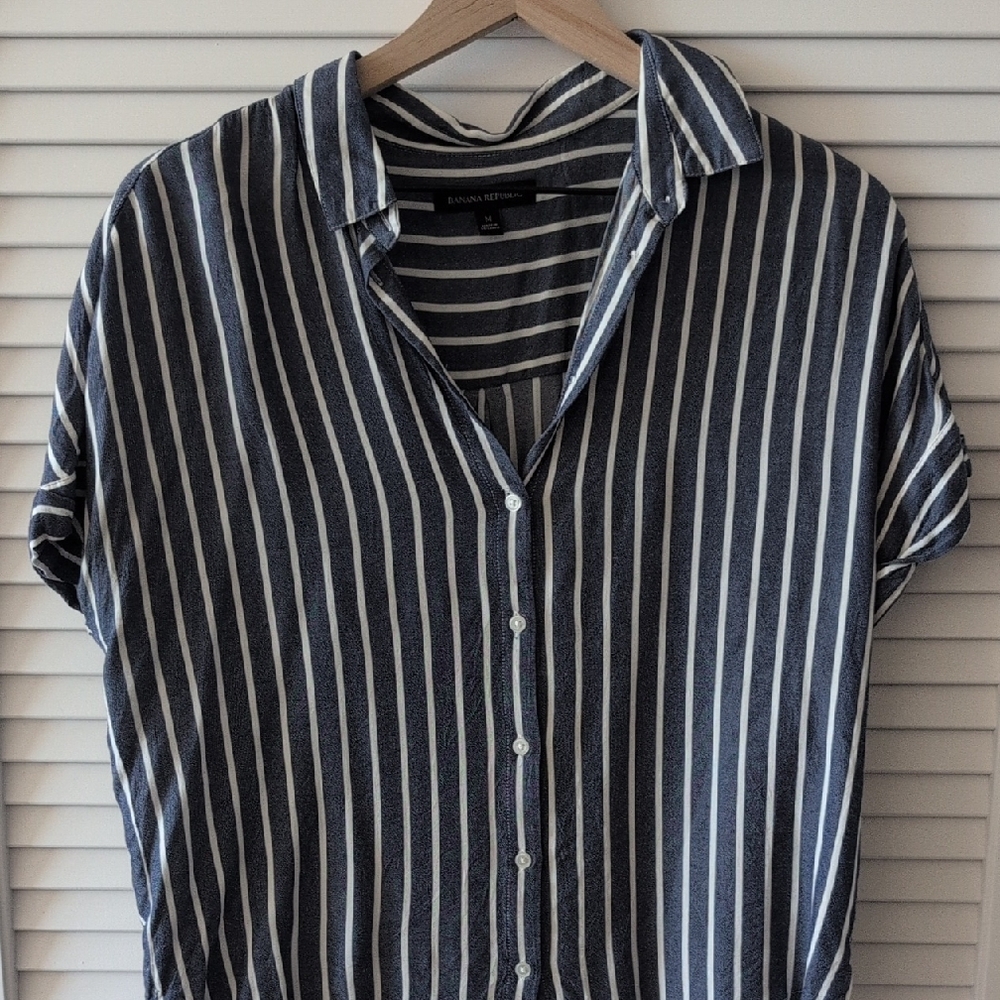 Banana Republic Navy and White Striped Shirt